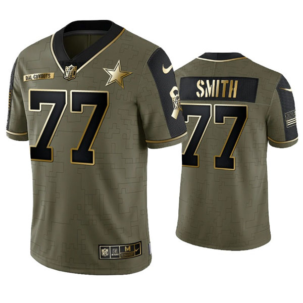 Mens Dallas Cowboys #77 Tyron Smith 2021 Olive Golden Salute To Service Limited Jersey