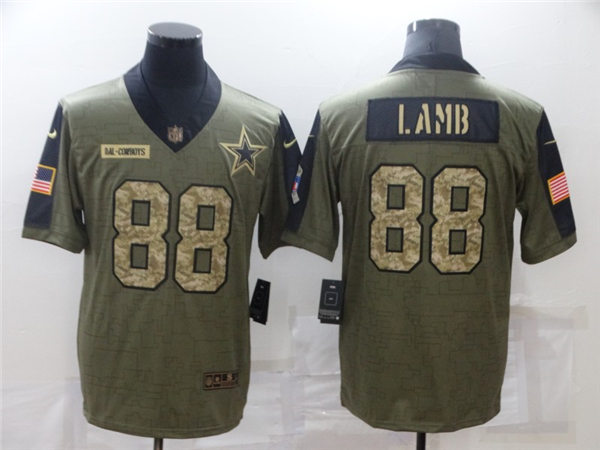 Mens Dallas Cowboys #88 CeeDee Lamb Nike 2021 Olive Camo Number Salute To Service Limited Stitched Jersey
