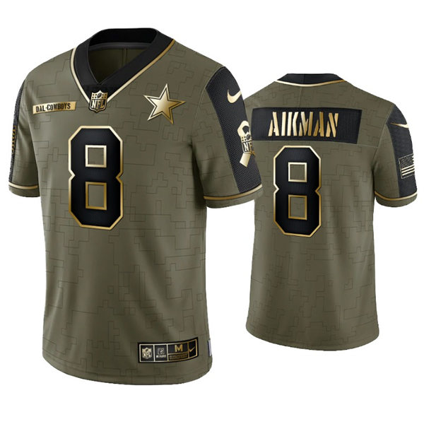 Mens Dallas Cowboys Retired Player #8 Troy Aikman Nike 2021 Olive Golden Salute To Service Limited Jersey
