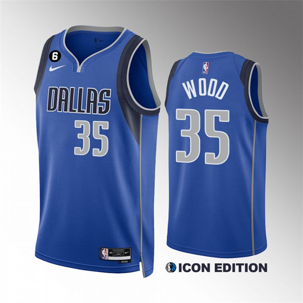 Mens Dallas Mavericks #35 Christian Wood Nike 2022-23 Blue Icon Edition Player Jersey