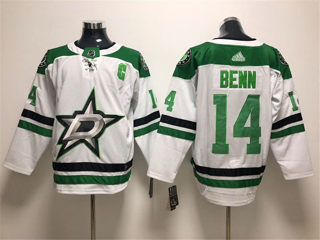 Mens Dallas Stars #14 Jamie Benn Adidas Away White Jersey Stitched