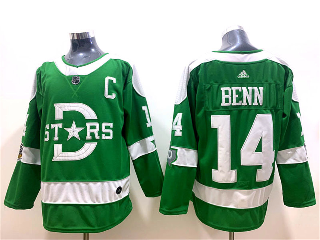 Mens Dallas Stars #14 Jamie Benn Adidas Green 2019--20 Winter Classic Jersey Stitched
