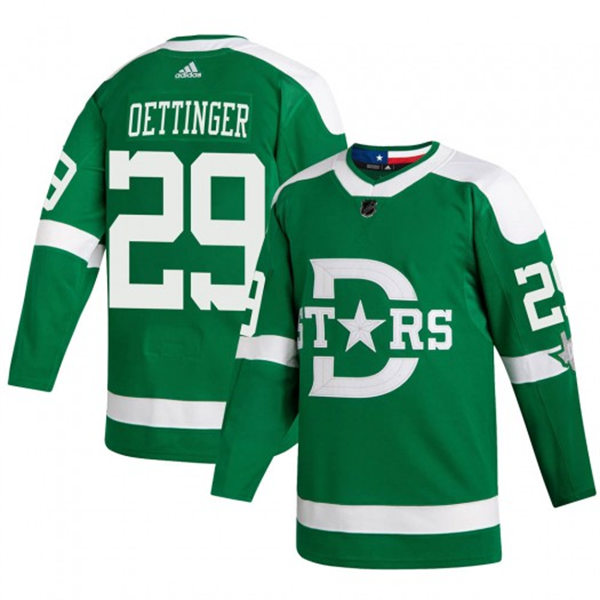 Mens Dallas Stars #29 Jake Oettinger adidas Green 2020 Winter Classic Jersey Stitched