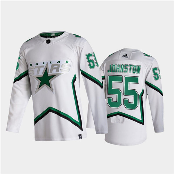 Mens Dallas Stars #55 Wyatt Johnston adidas White 2021 Reverse Retro Jersey Stitched