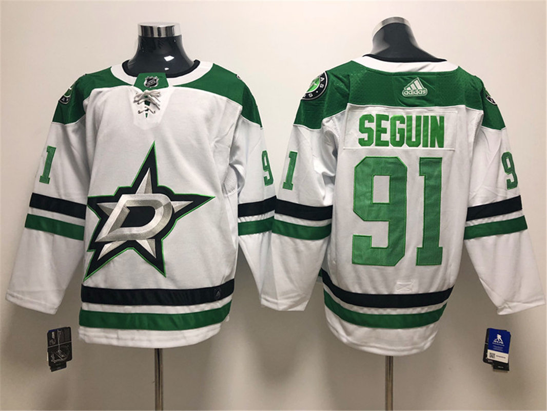 Mens Dallas Stars #91 Tyler Seguin Adidas Away White Jersey Stitched