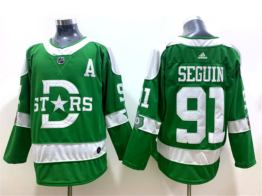 Mens Dallas Stars #91 Tyler Seguin Adidas Green 2019--20 Winter Classic Jersey Stitched