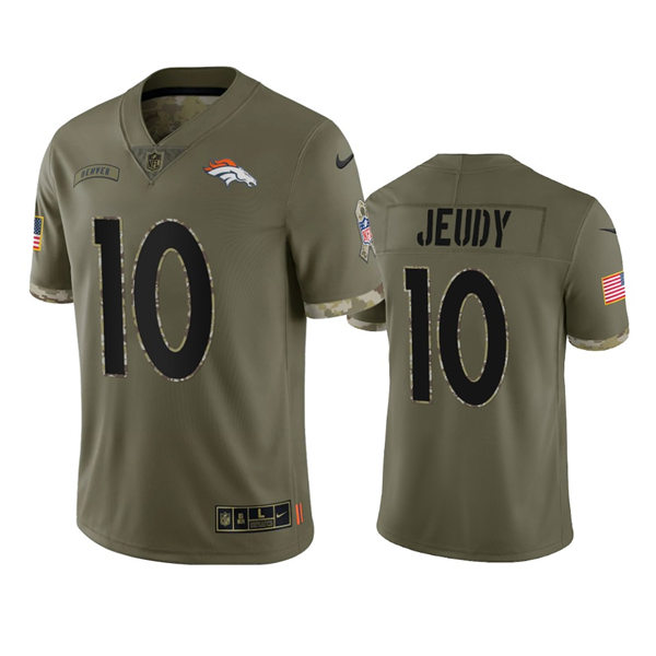 Mens Denver Broncos #10 Jerry Jeudy Olive 2022 Salute To Service Limited Jersey