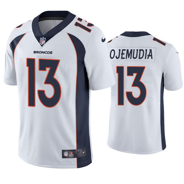 Mens Denver Broncos #13 Michael Ojemudia Nike White Vapor Untouchable Limited Jersey