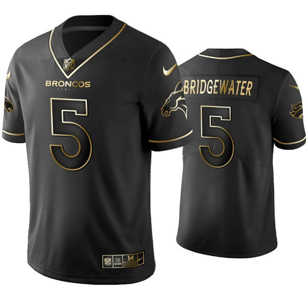 Mens Denver Broncos #5 Teddy Bridgewater Nike Black Golden Edition Vapor Limited Jersey