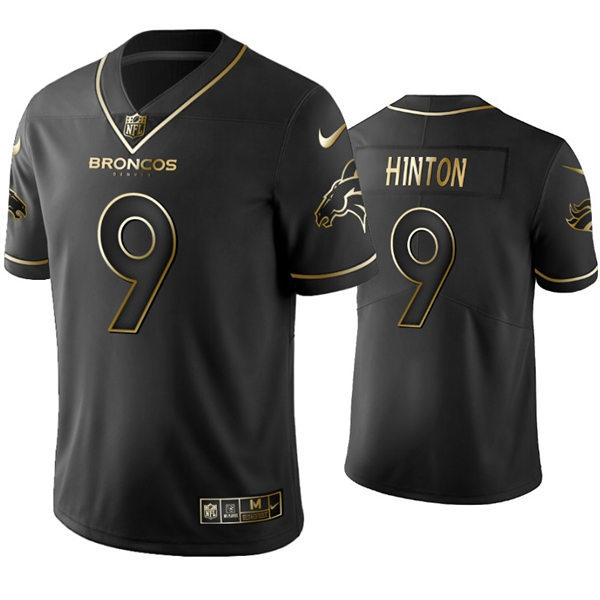 Mens Denver Broncos #9 Kendall Hinton Nike Black Golden Edition Vapor Limited Jersey