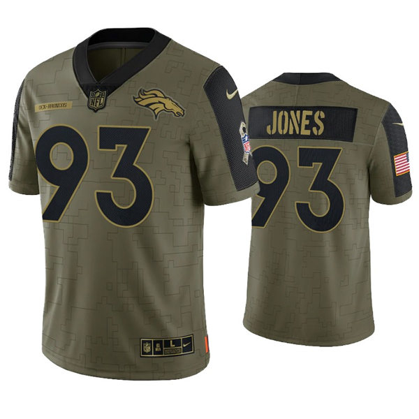 Mens Denver Broncos #93 Dre'Mont Jones Nike Olive 2021 Salute To Service Limited Jersey