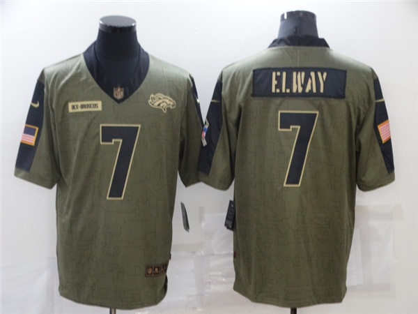 Mens Denver Broncos Retired Player #7 John Elway Nike Olive 2021 Salute To Service Limited Jersey