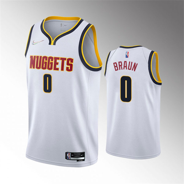 Mens Denver Nuggets #0 Christian Braun White Association Edition Jersey