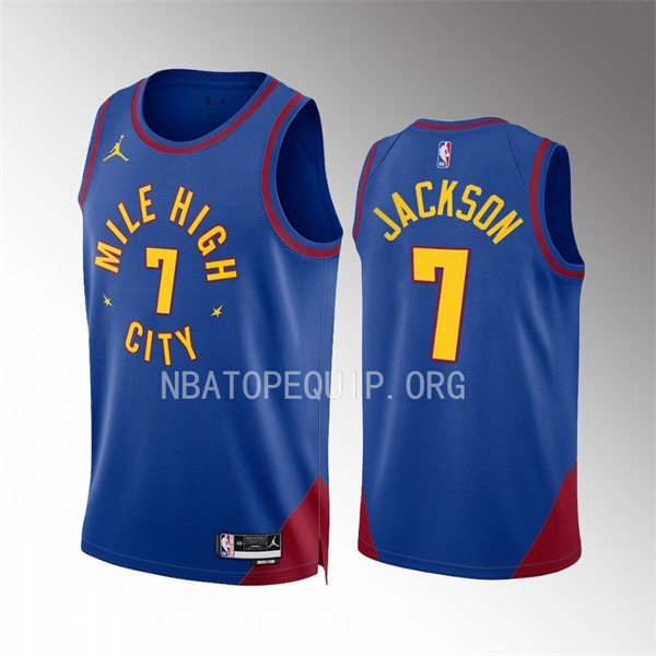 Mens Denver Nuggets #7 Reggie Jackson 2022-23 Blue Statement Edition Jersey