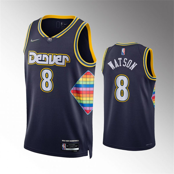 Mens Denver Nuggets #8 Peyton Watson Navy 2021-22 City Edition Jersey