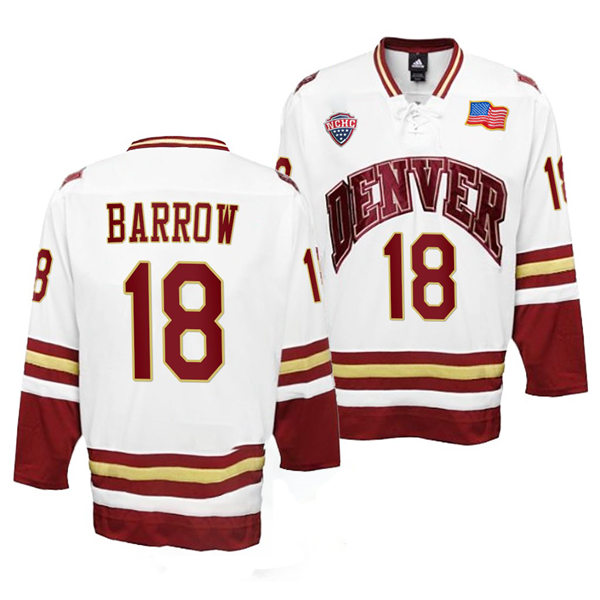 Mens Denver Pioneers #18 Ryan Barrow White College Hockey Game Jersey