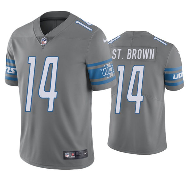 Mens Detroit Lions #14 Amon-Ra St. Brown Nike Silver Color Rush Limited Player Jersey