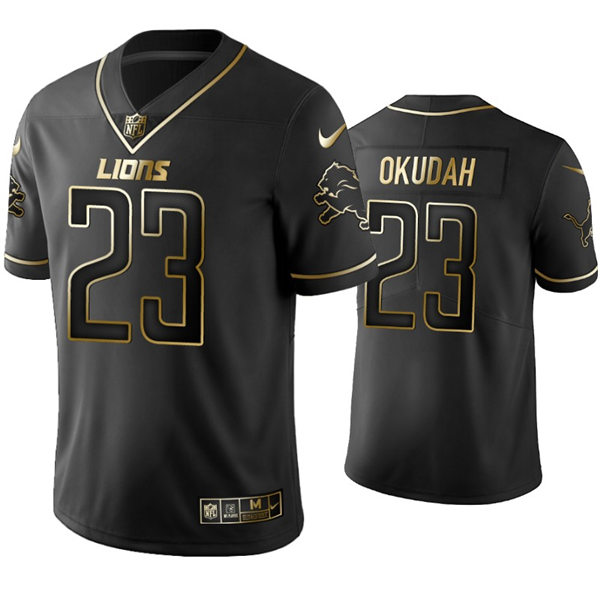Mens Detroit Lions #23 Jeff Okudah Nike Black Golden Edition Vapor Limited Jersey