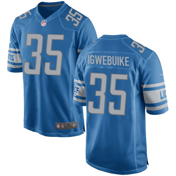 Mens Detroit Lions #35 Godwin Igwebuike Nike Blue Vapor Untouchable Limited Jersey