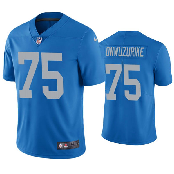 Mens Detroit Lions #75 Levi Onwuzurike Nike Blue 2017 Throwback Limited Player Jersey