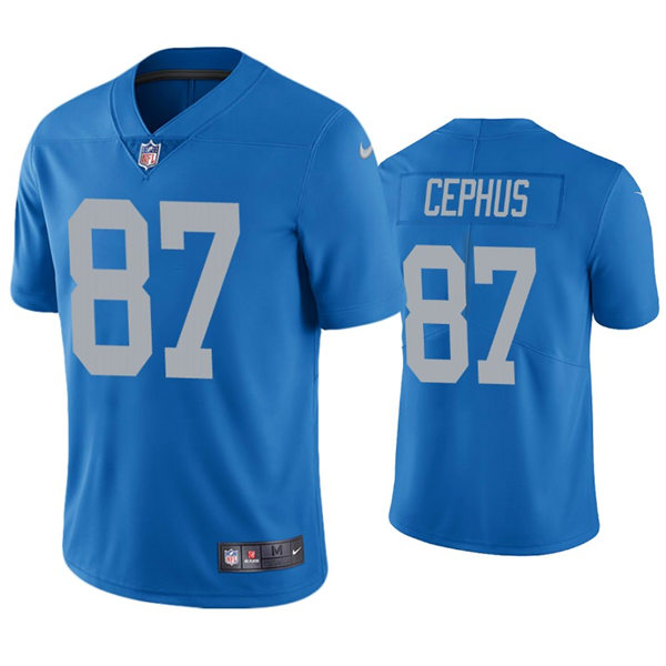 Mens Detroit Lions #87 Quintez Cephus Nike Blue 2017 Throwback Limited Player Jersey