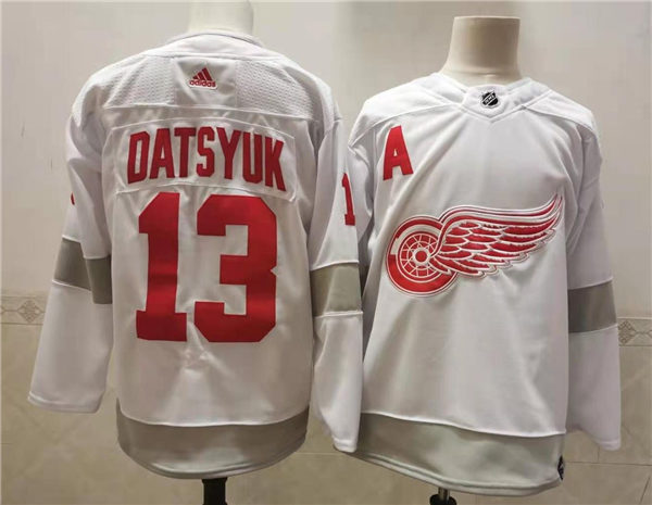 Mens Detroit Red Wings Retired Player #13 Pavel Datsyuk Adidas White 2021 Reverse Retro Jersey Stitched
