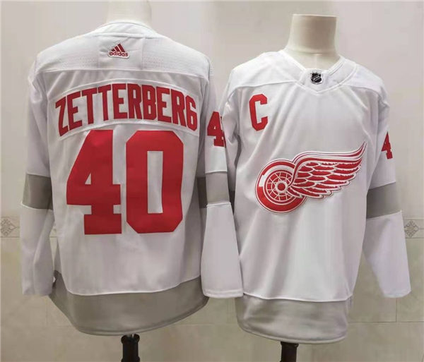Mens Detroit Red Wings Retired Player #40 Henrik Zetterberg Adidas White 2021 Reverse Retro Jersey Stitched