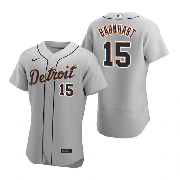 Mens Detroit Tigers #15 Tucker Barnhart Nike Grey Away FlexBase Player Jersey
