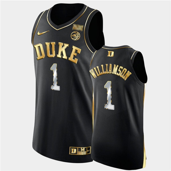 Mens Duke Blue Devils #1 Zion Williamson Nike Black Golden Edition Basketball Jersey