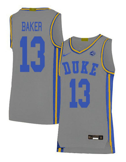 Mens Duke Blue Devils #13 Joey Baker Nike Grey College Basketball Game Jersey