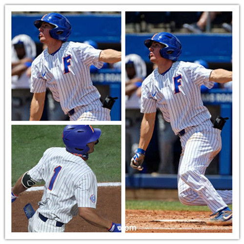 Mens Florida Gators #1 Jacob Young Nike 2021 White Pinstripe College Baseball Game Jerseys