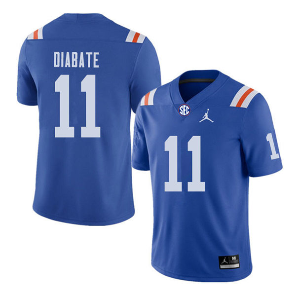 Mens Florida Gators #11 Mohamoud Diabate Jordan Brand Royal Retro 1960's Football Jersey