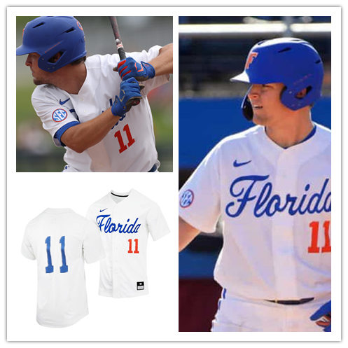 Mens Florida Gators #11 Nathan Hickey Nike 2020 White  Florida College Baseball Game Jersey