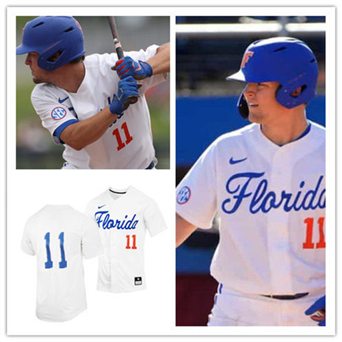 Mens Florida Gators #11 Nathan Hickey Nike 2020 White Florida College Baseball Game Jersey