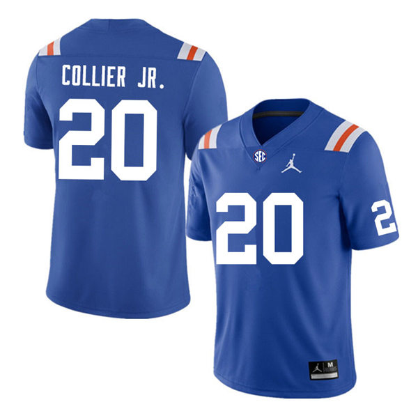 Mens Florida Gators #20 Corey Collier Jr. Jordan Brand Royal Retro 1960's Football Jersey
