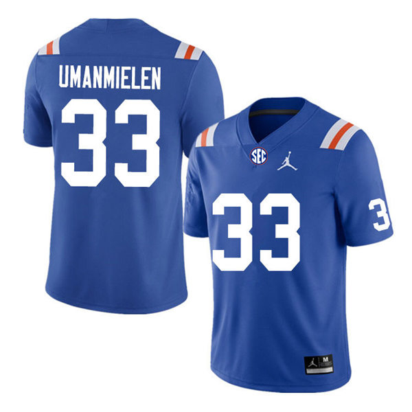 Mens Florida Gators #33 Princely Umanmielen Jordan Brand Royal Retro 1960's Football Jersey