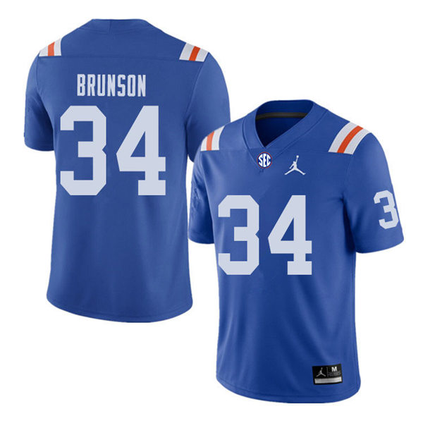 Mens Florida Gators #34 Lacedrick Brunson Jordan Brand Royal Retro 1960's Football Jersey