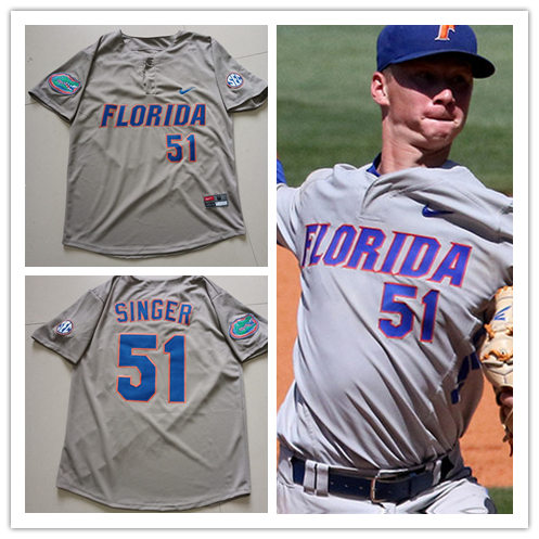 Mens Florida Gators #51 Brady Singer Nike 2016 Grey Pullover With Name College Baseball Alumni Jersey