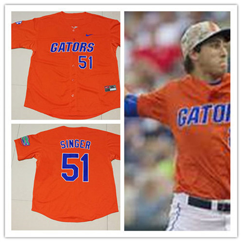 Mens Florida Gators #51 Brady Singer Nike 2016 Orange Gators With Name College Baseball Alumni Jerseys