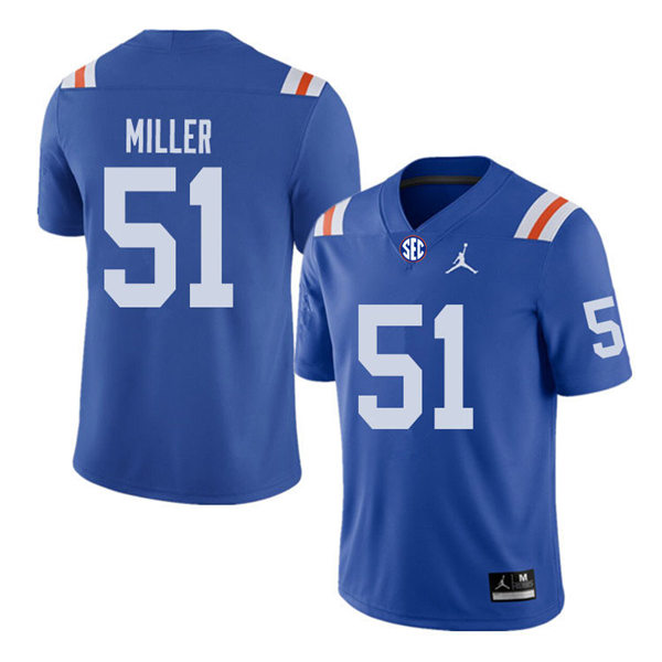 Mens Florida Gators #51 Ventrell Miller Jordan Brand Royal Retro 1960's Football Jersey