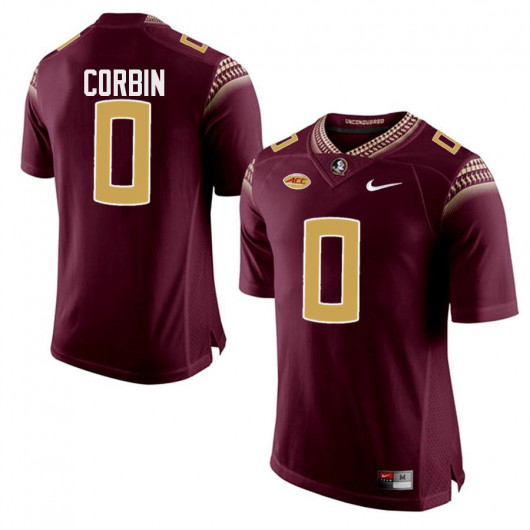 Mens Florida State Seminoles #0 Jashaun Corbin Nike Garnet Gold Number College Football Game Jersey