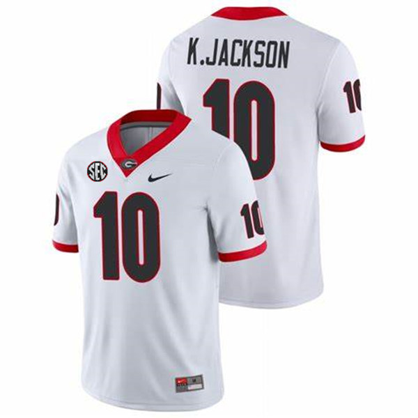 Mens Georgia Bulldogs #10 Kearis Jackson Stitched Nike White Foootball Jersey