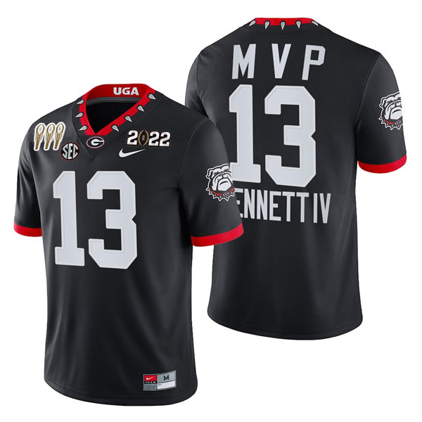 Mens Georgia Bulldogs #13 Stetson Bennett IV Nike Black Mascot 100th Anniversary 3-Times NCAA Champions College Football Jersey