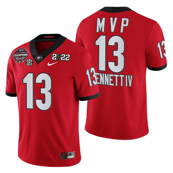 Mens Georgia Bulldogs #13 Stetson Bennett IV Red 2021-22 National Champions College Football Game MVP Jerseys