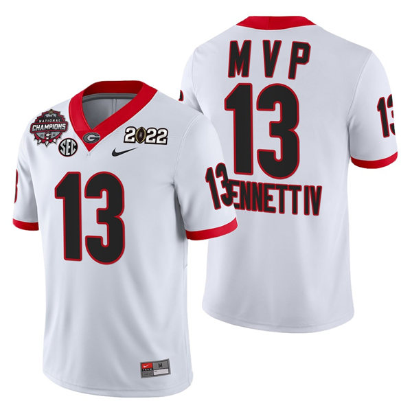 Mens Georgia Bulldogs #13 Stetson Bennett IV White 2021-22 National Champions College Football Game MVP Jerseys