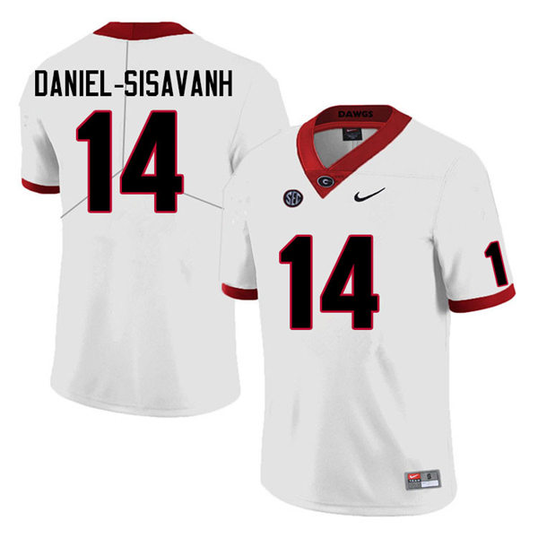 Mens Georgia Bulldogs #14 David Daniel-Sisavanh College Football Game Jersey White