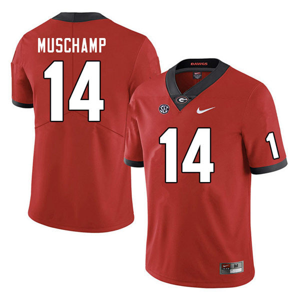 Mens Georgia Bulldogs #14 Jackson Muschamp Stitched Nike Red Home Game Football jersey