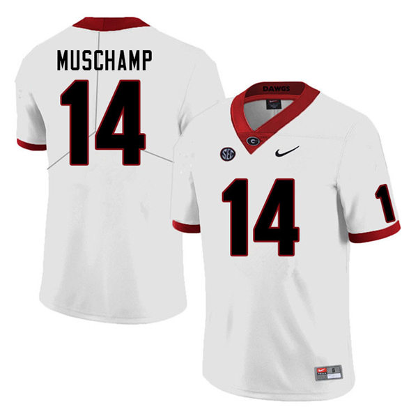 Mens Georgia Bulldogs #14 Jackson Muschamp Stitched Nike White Foootball Jersey