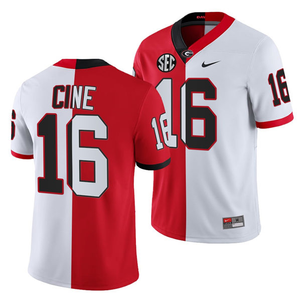 Mens Georgia Bulldogs #16 Lewis Cine Nike Red White Split Two Tone Football Jersey
