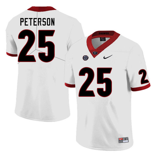 Mens Georgia Bulldogs #25 Steven Peterson Stitched Nike White Foootball Jersey
